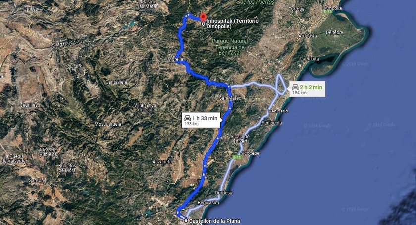 Simulación en Google Maps del trayecto saliendo de Castellón de la Plana