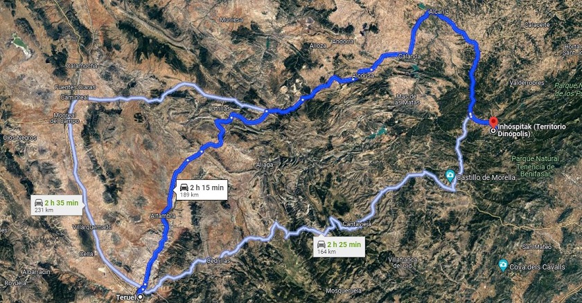 Simulación en Google Maps del trayecto saliendo desde Teruel