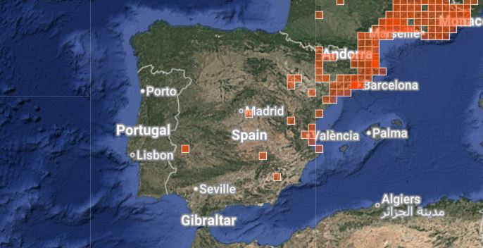 Distribución de C. varius en la península ibérica.